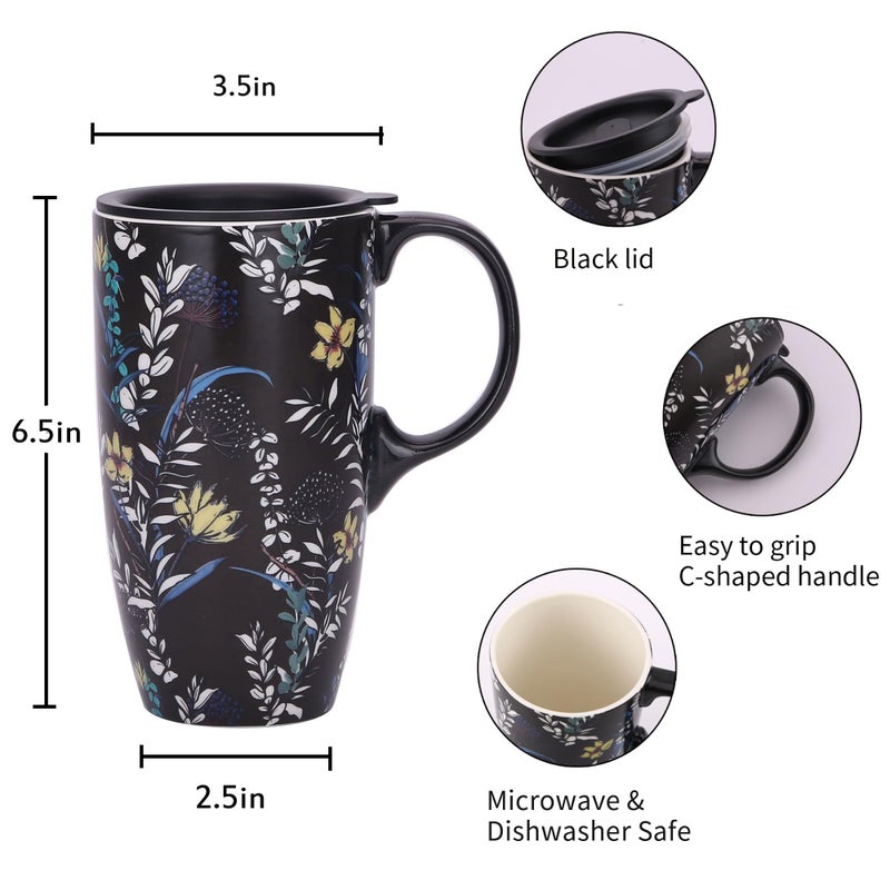 TZSSP Coffee Ceramic Mug Porcelain Latte Tea Cup With Lid 17oz,Novelty Coffee Mug - Image 5